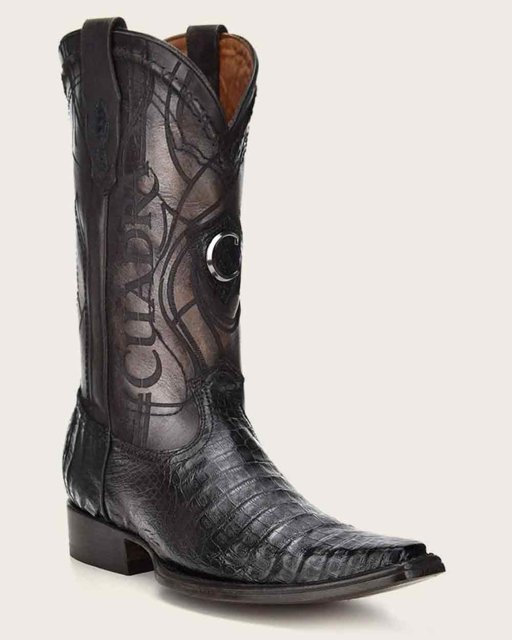 Cuadra Men’s Plunge Black Caiman Laser & Embroidery Narrow Square Toe