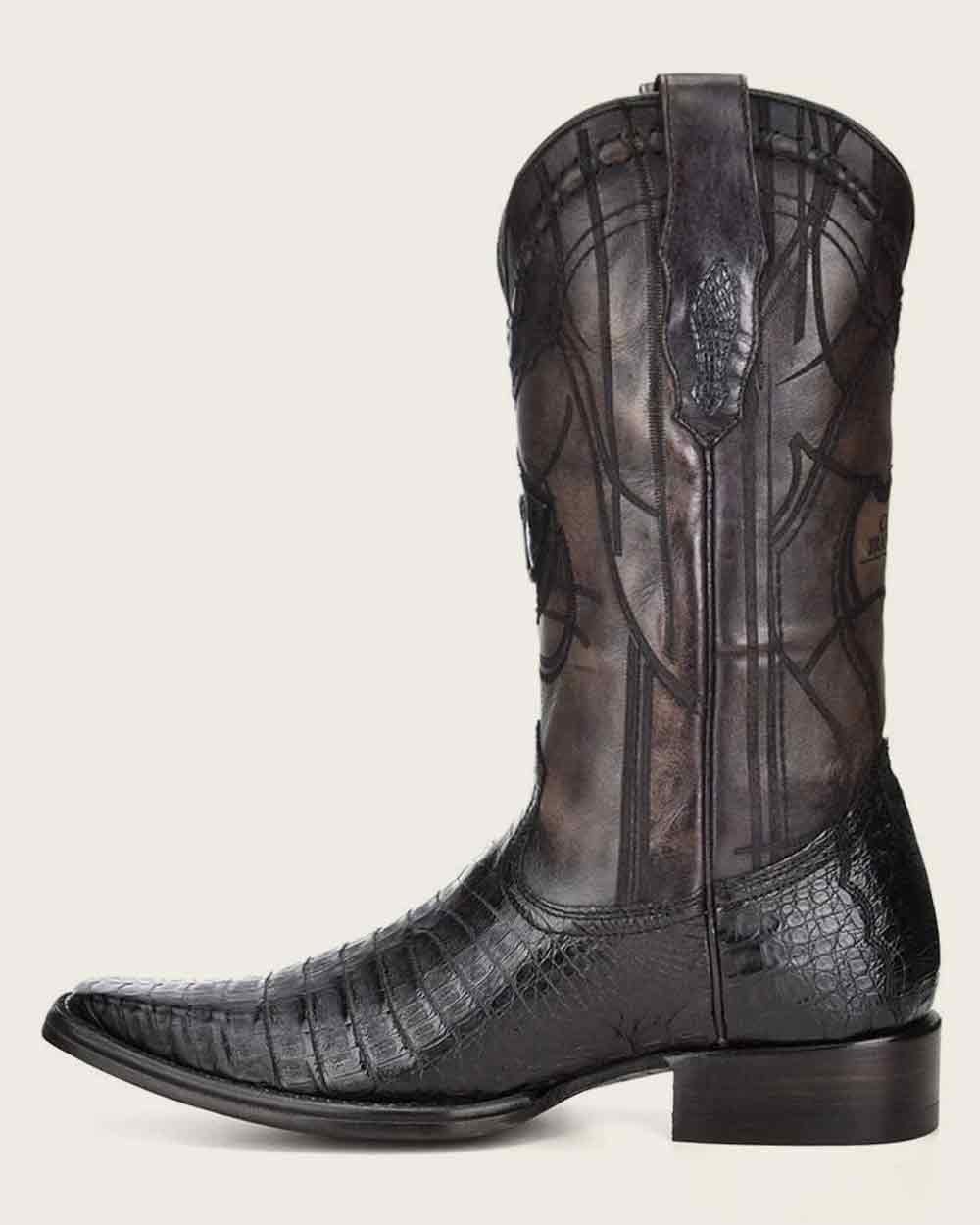 Cuadra Men’s Plunge Black Caiman Laser & Embroidery Narrow Square Toe