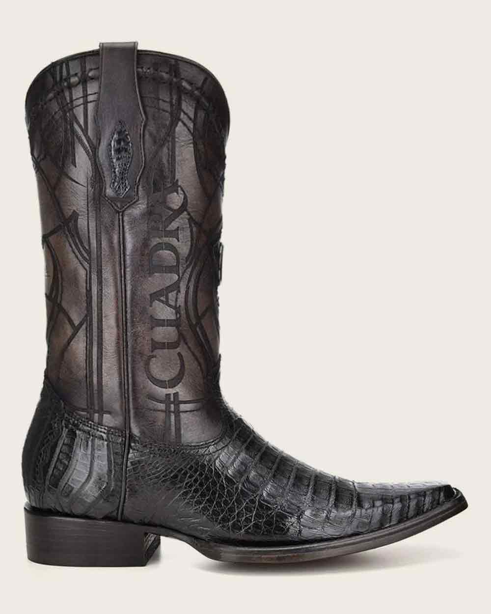 Cuadra Men’s Plunge Black Caiman Laser & Embroidery Narrow Square Toe