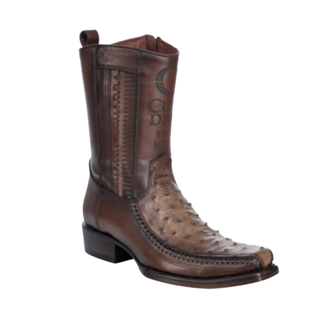 Cuadra Men’s Lugano Brown Ostrich Laser & Woven & Zipper Narrow Square Toe