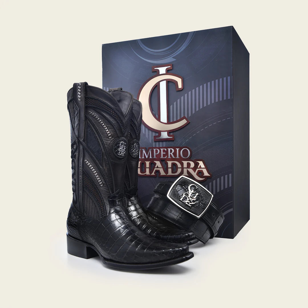 Cuadra Imperio Men’s Black Alligator Laser & Embroidery Narrow Square Toe