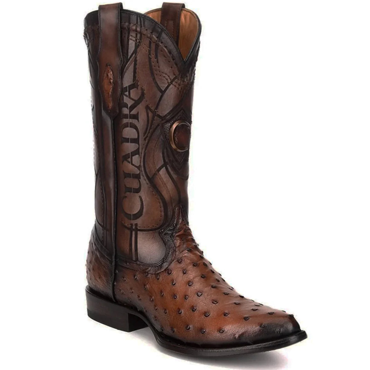 Cuadra Brown Ostrich Laser & Embroidery Round toe