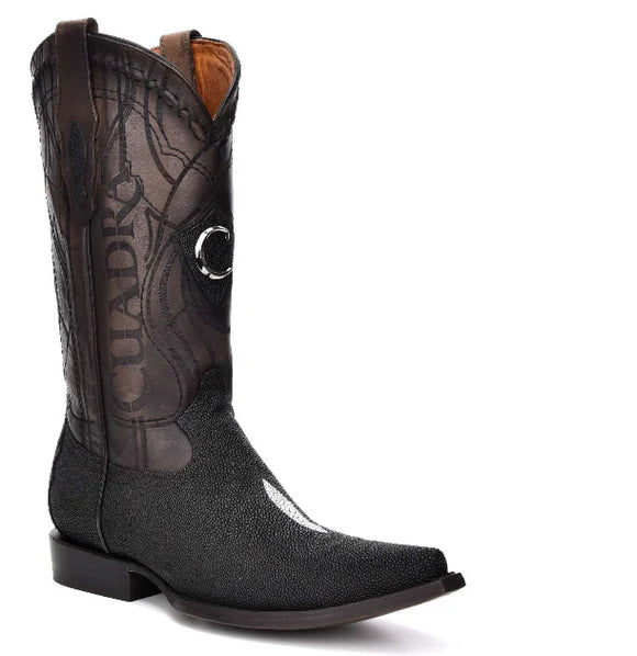 Cuadra Men's Black Stingray Laser & Embroidery Pointed Toe