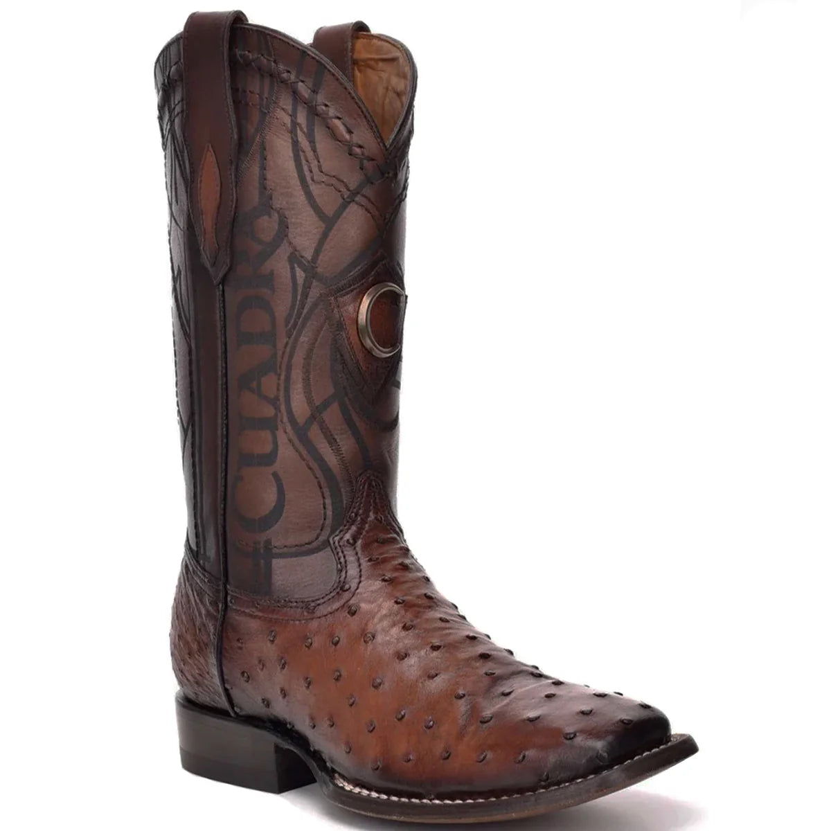 Cuadra Men's Brown Ostrich Laser & Embroidery Square Toe
