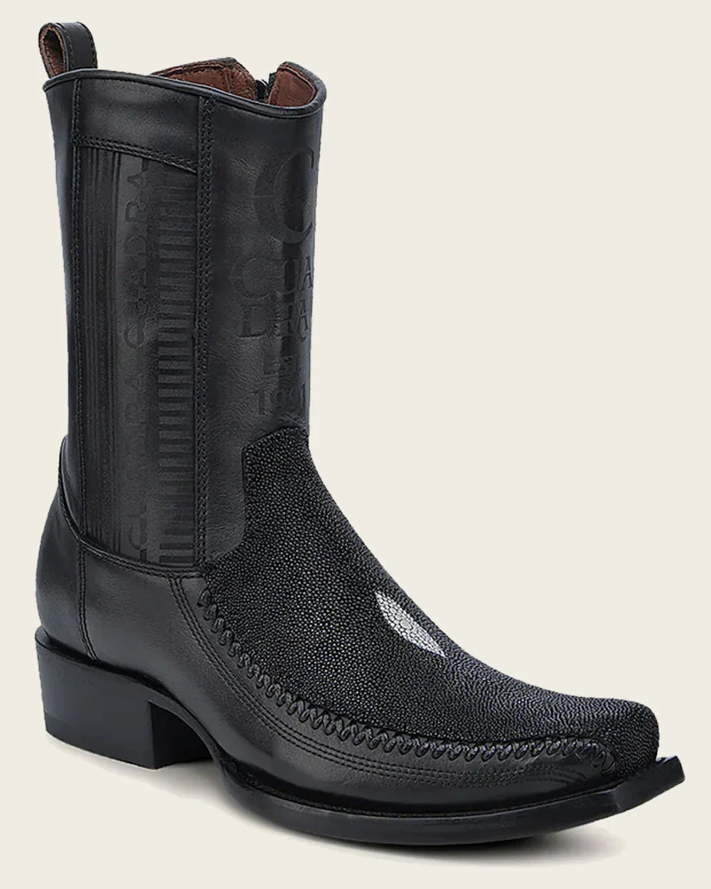 Cuadra Men’s Black Stingray Laser & Woven Narrow Square Toe
