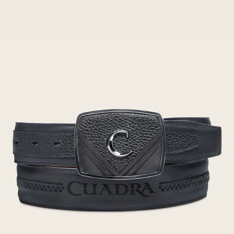 Cuadra Men’s Engraved Black Deer Leather Western Belt