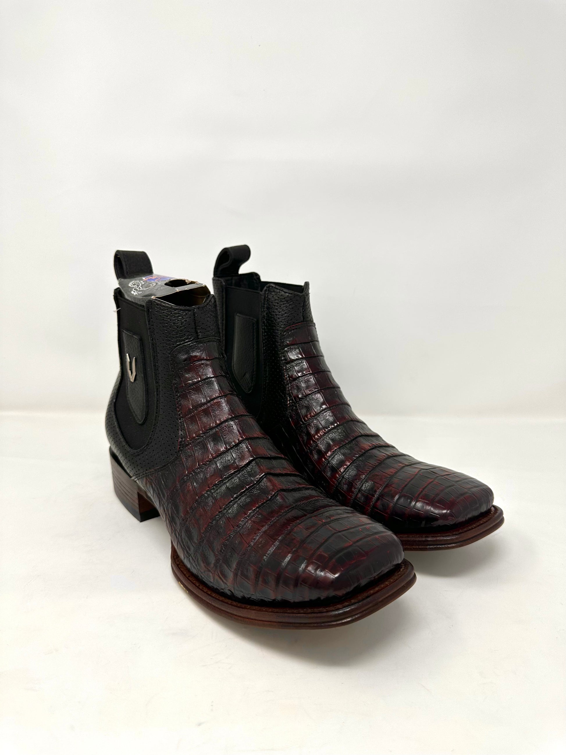 Men’s Wide Square Toe Caiman Belly Ankle Boot – El Mercadito Boots