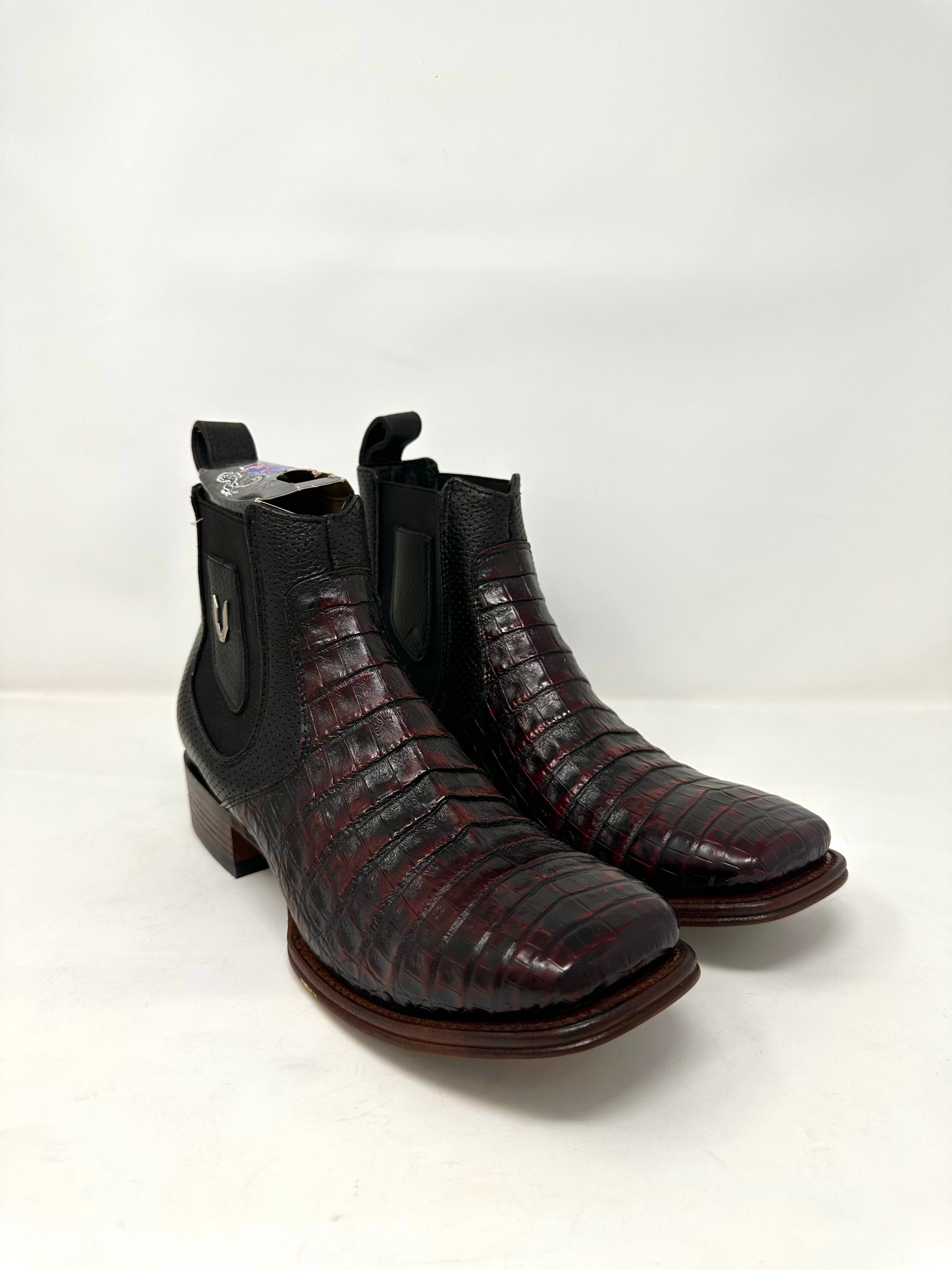 Men’s Wide Square Toe Caiman Belly Ankle Boot