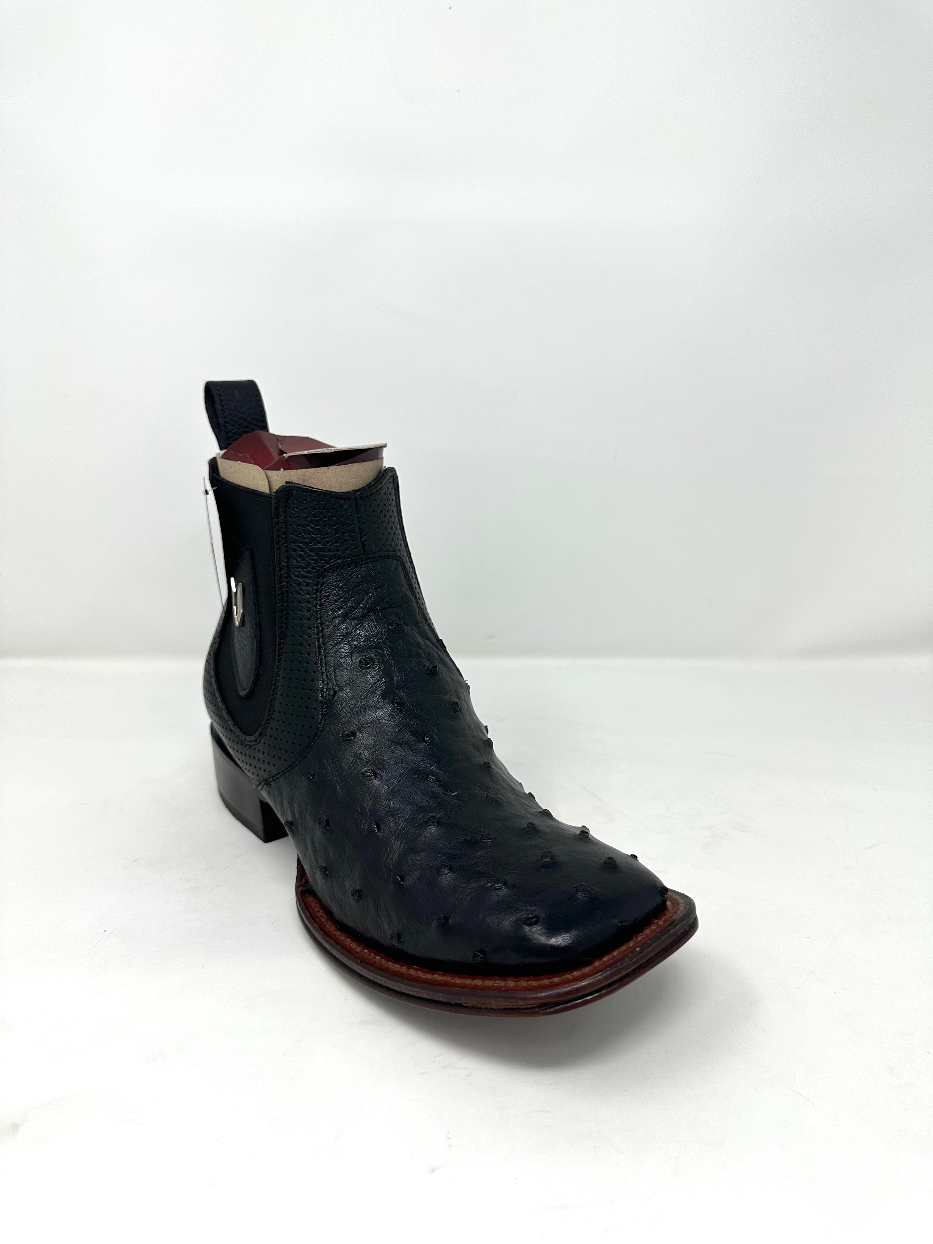 Men’s Wide Square Toe Ostrich Ankle Boot