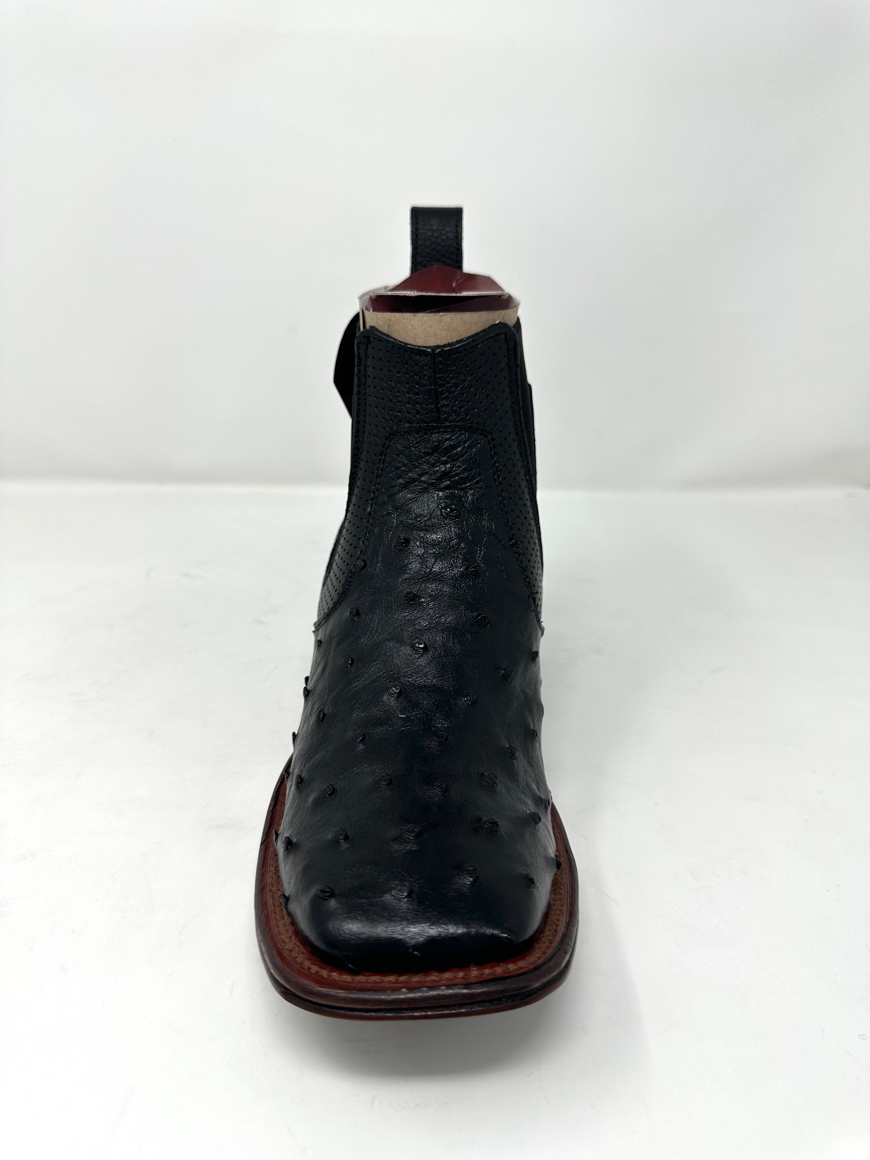 Men’s Wide Square Toe Ostrich Ankle Boot