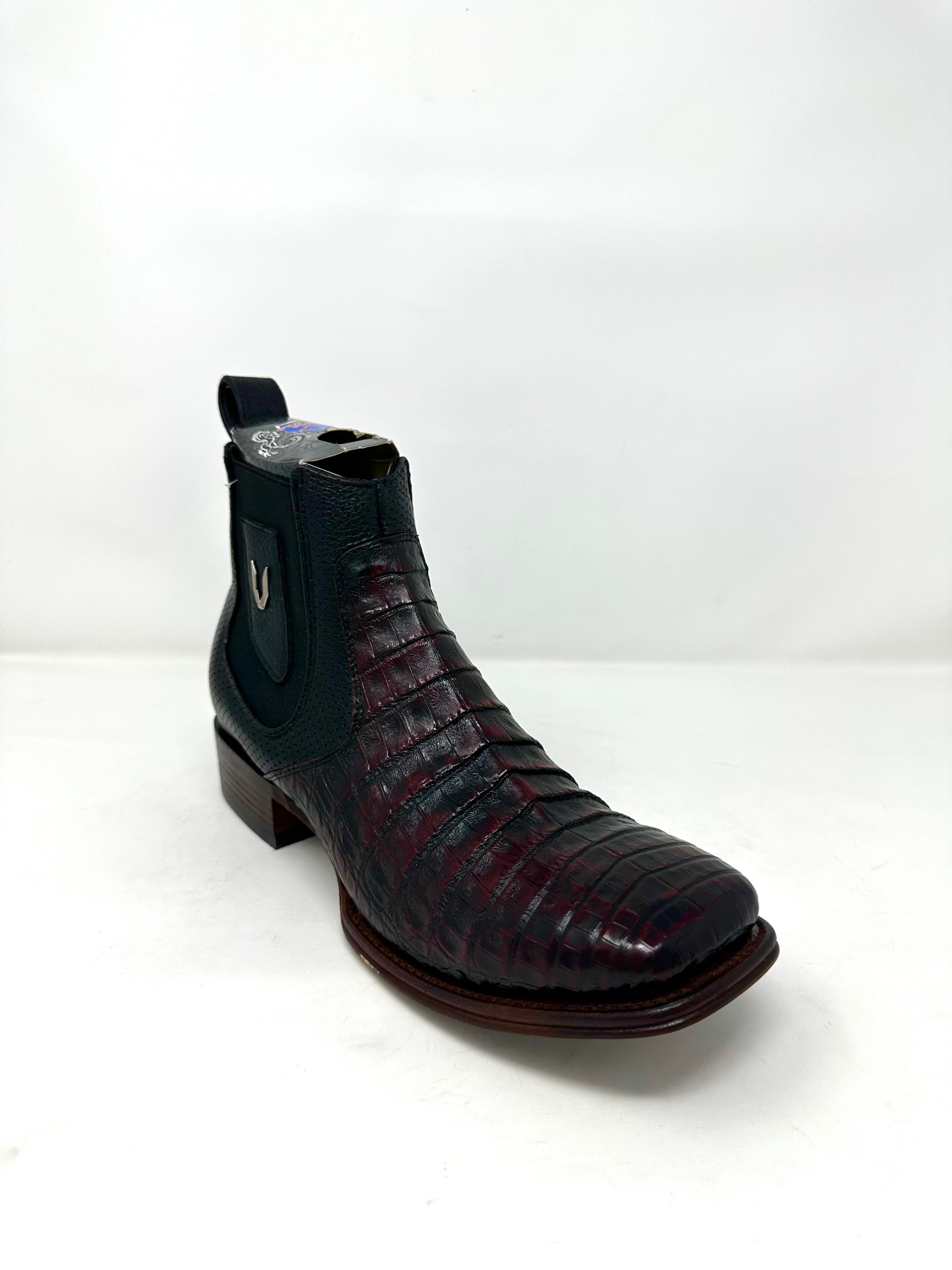 Men’s Wide Square Toe Caiman Belly Ankle Boot