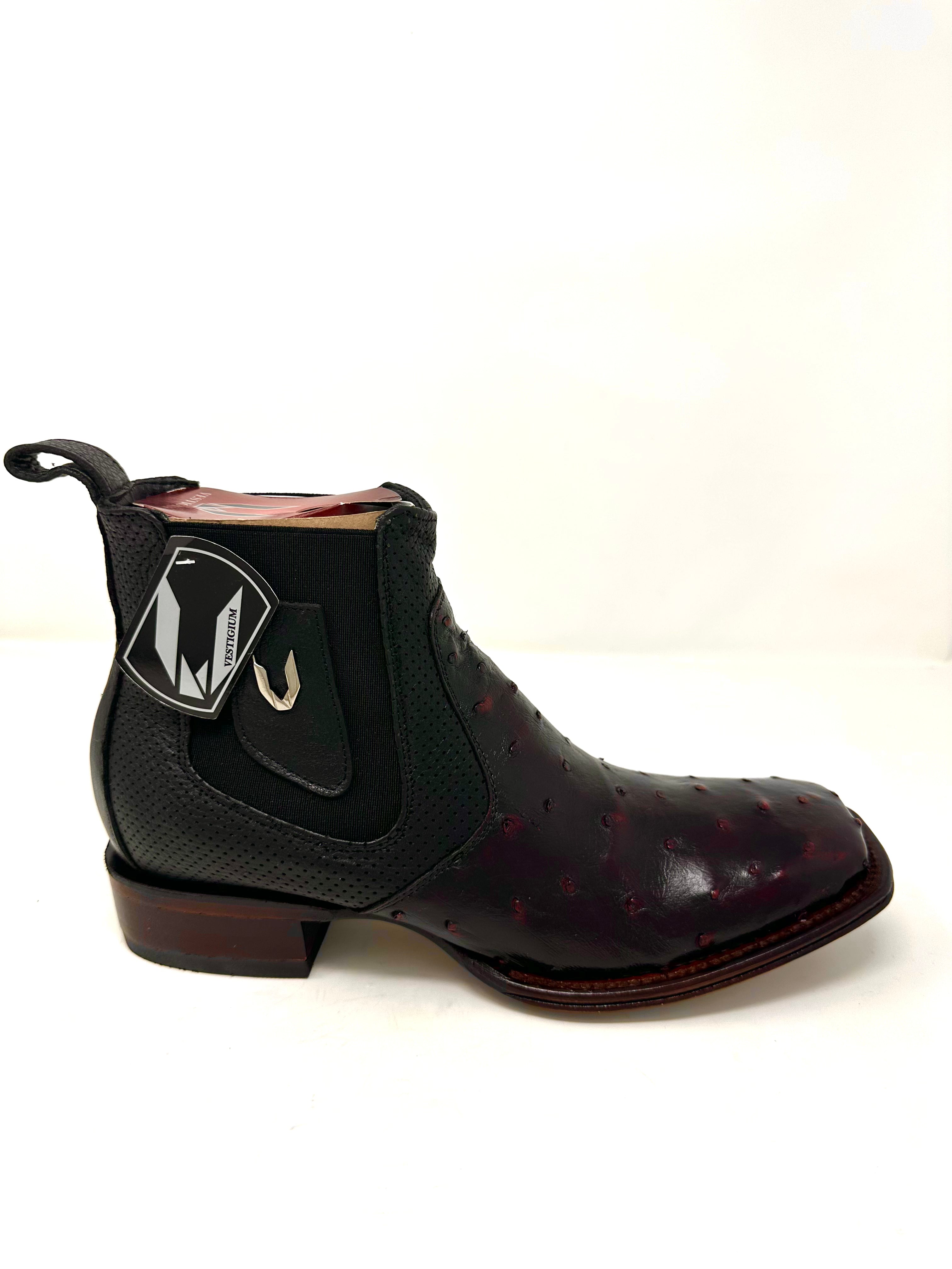 Men’s Wide Square Toe Ostrich Ankle Boot