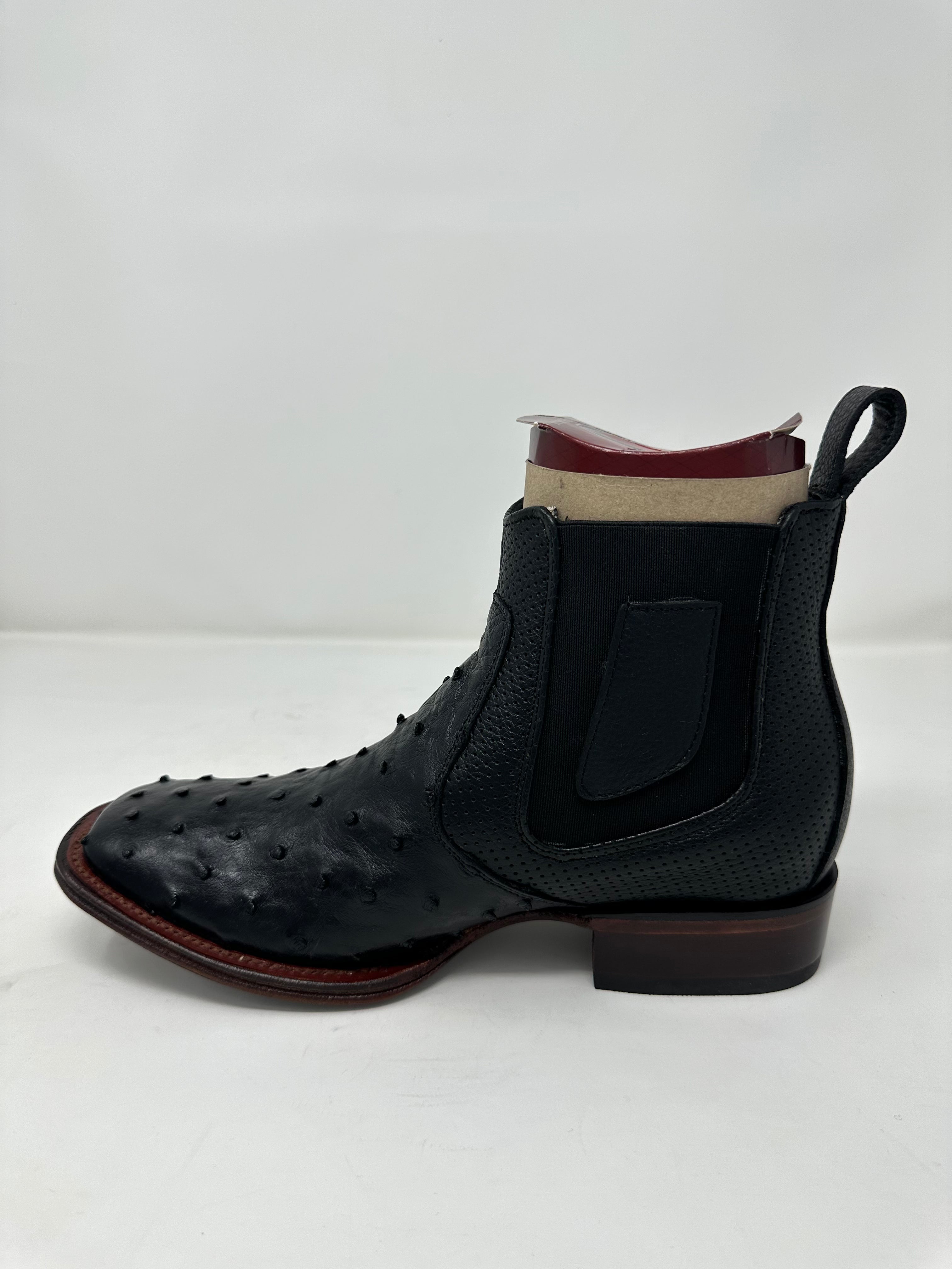 Men’s Wide Square Toe Ostrich Ankle Boot