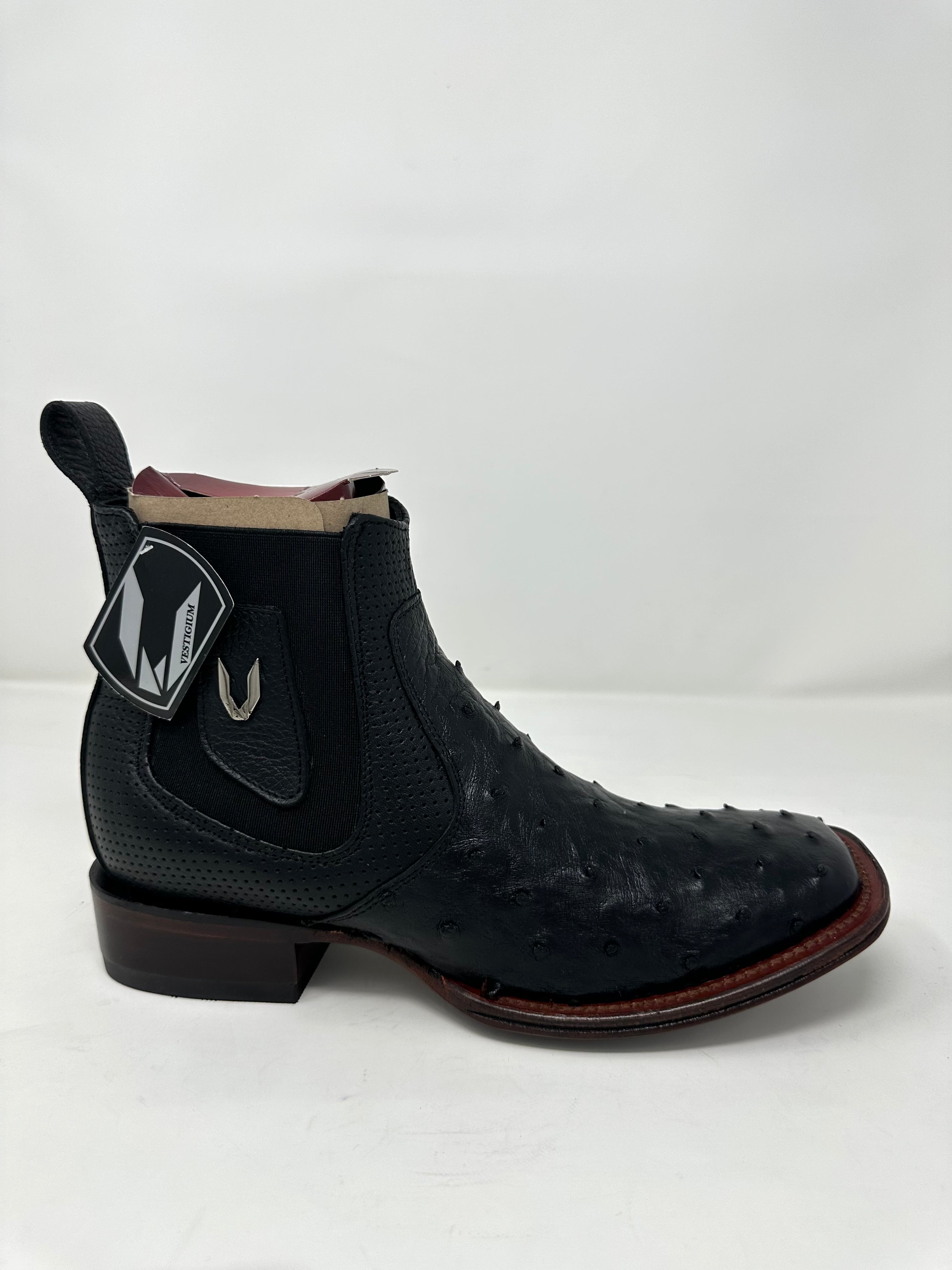 Men’s Wide Square Toe Ostrich Ankle Boot