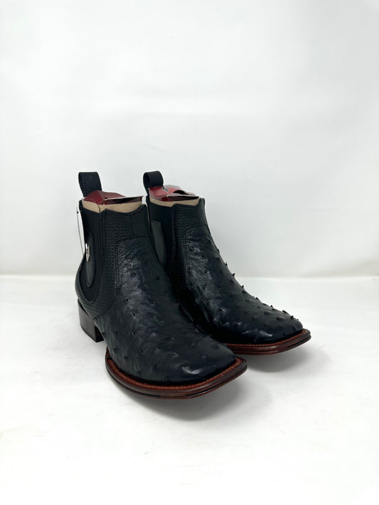 Men’s Wide Square Toe Ostrich Ankle Boot