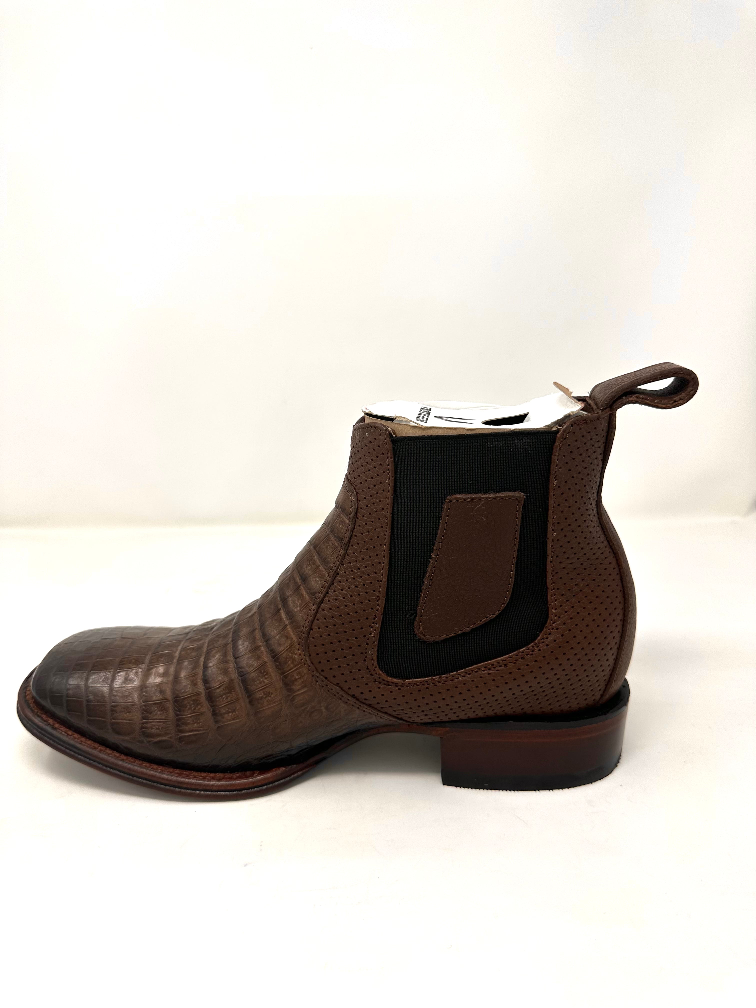 Men’s Wide Square Toe Caiman Belly Ankle Boot