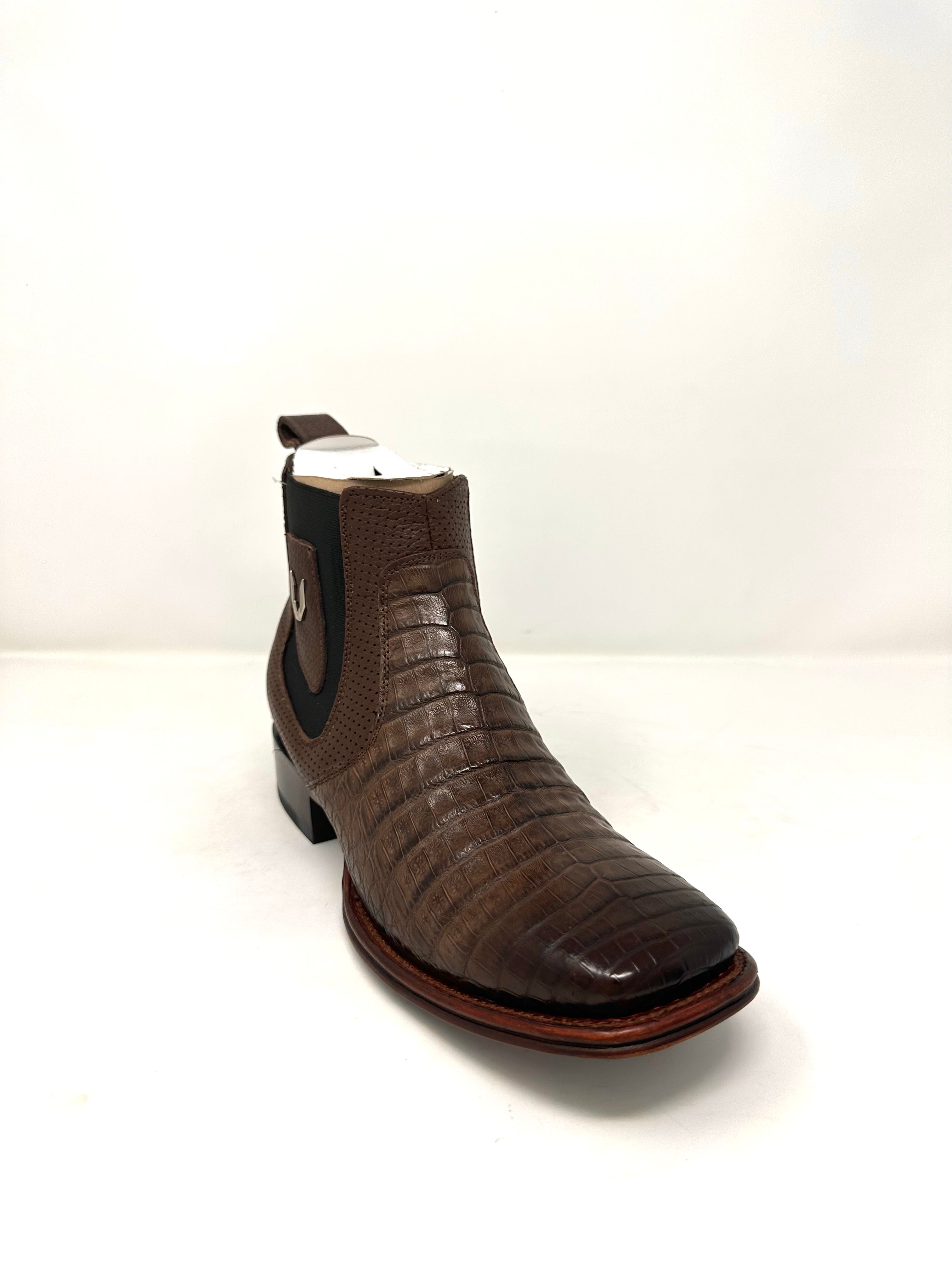 Men’s Wide Square Toe Caiman Belly Ankle Boot