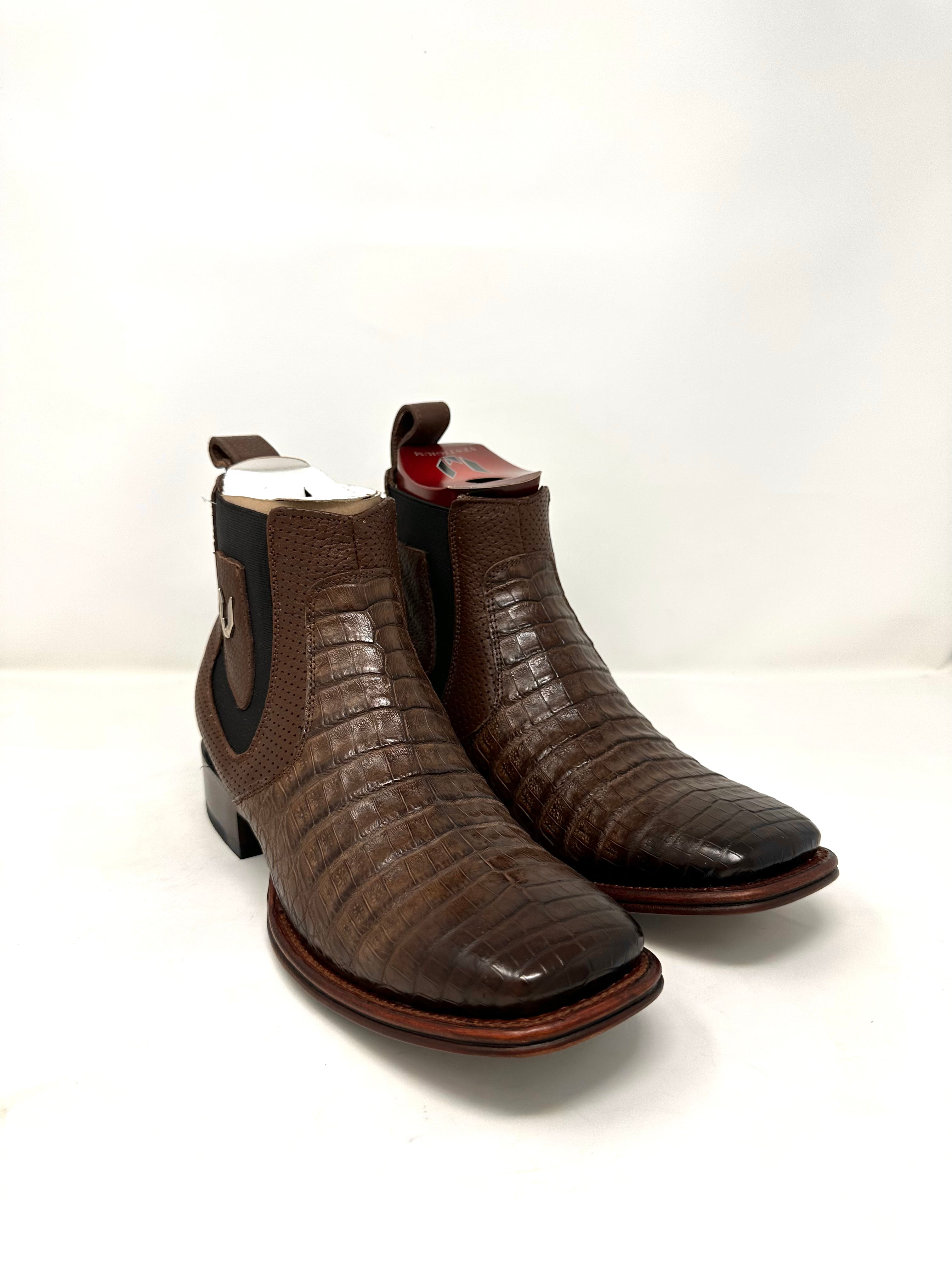 Men’s Wide Square Toe Caiman Belly Ankle Boot