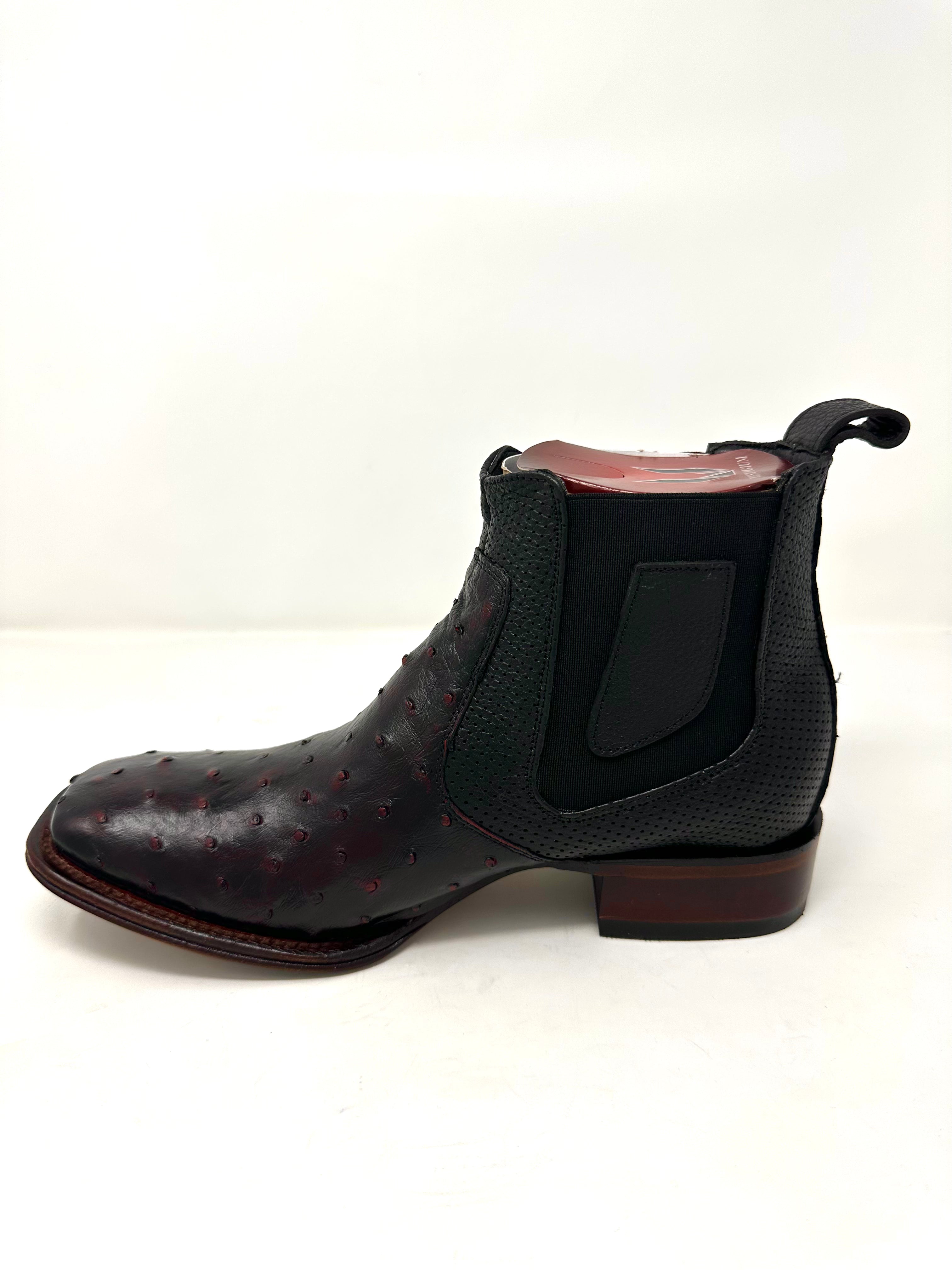 Men’s Wide Square Toe Ostrich Ankle Boot